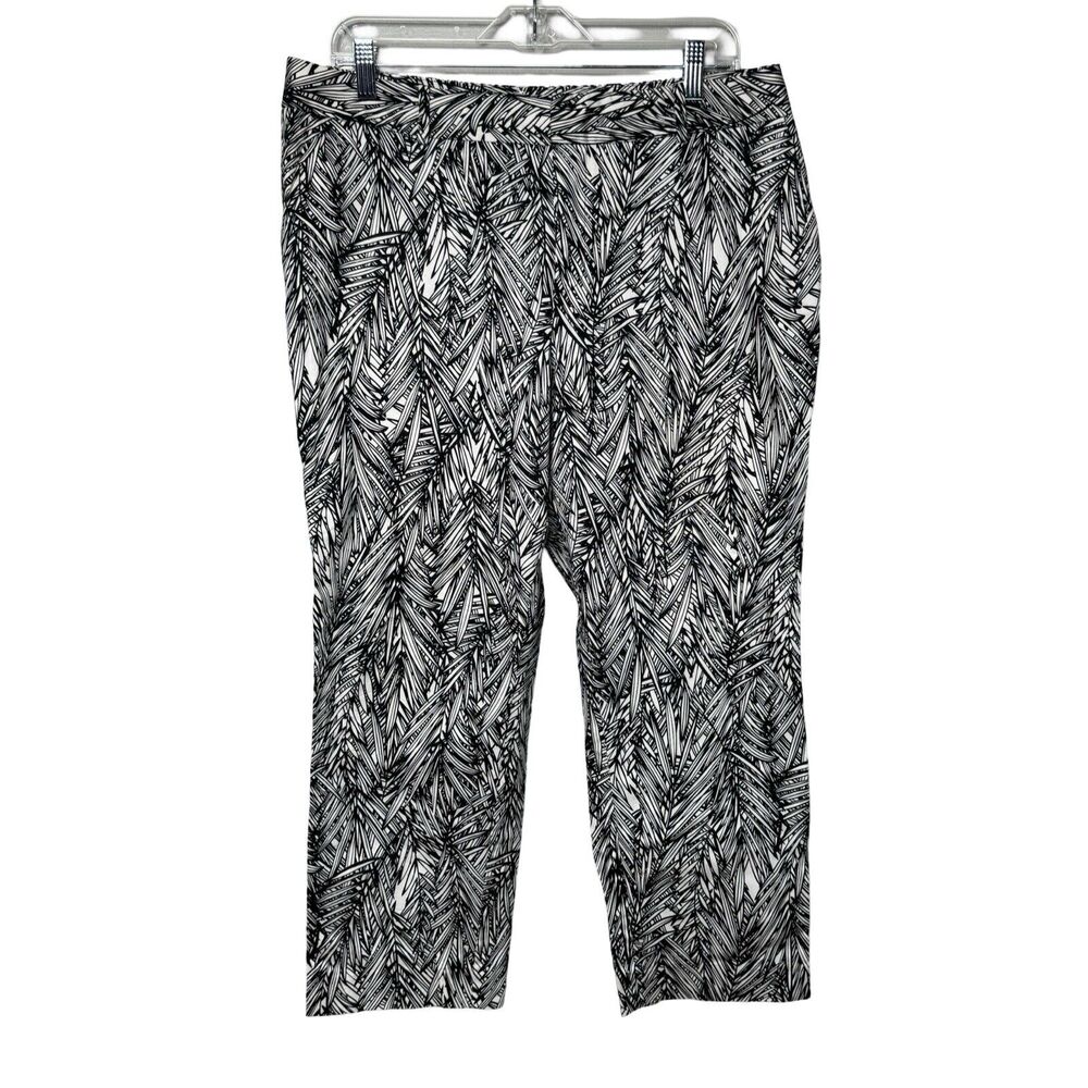 Coldwater Creek Crop Pants Womens 14 Black‎ White Palm Leaf Print Natural Fit